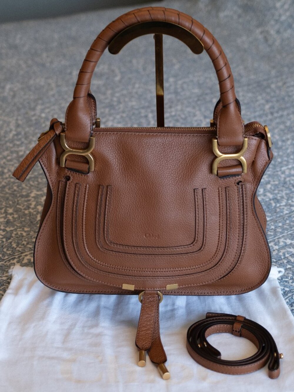 NWOT Chloe Small Marcie Bag Grained Leather in Tan